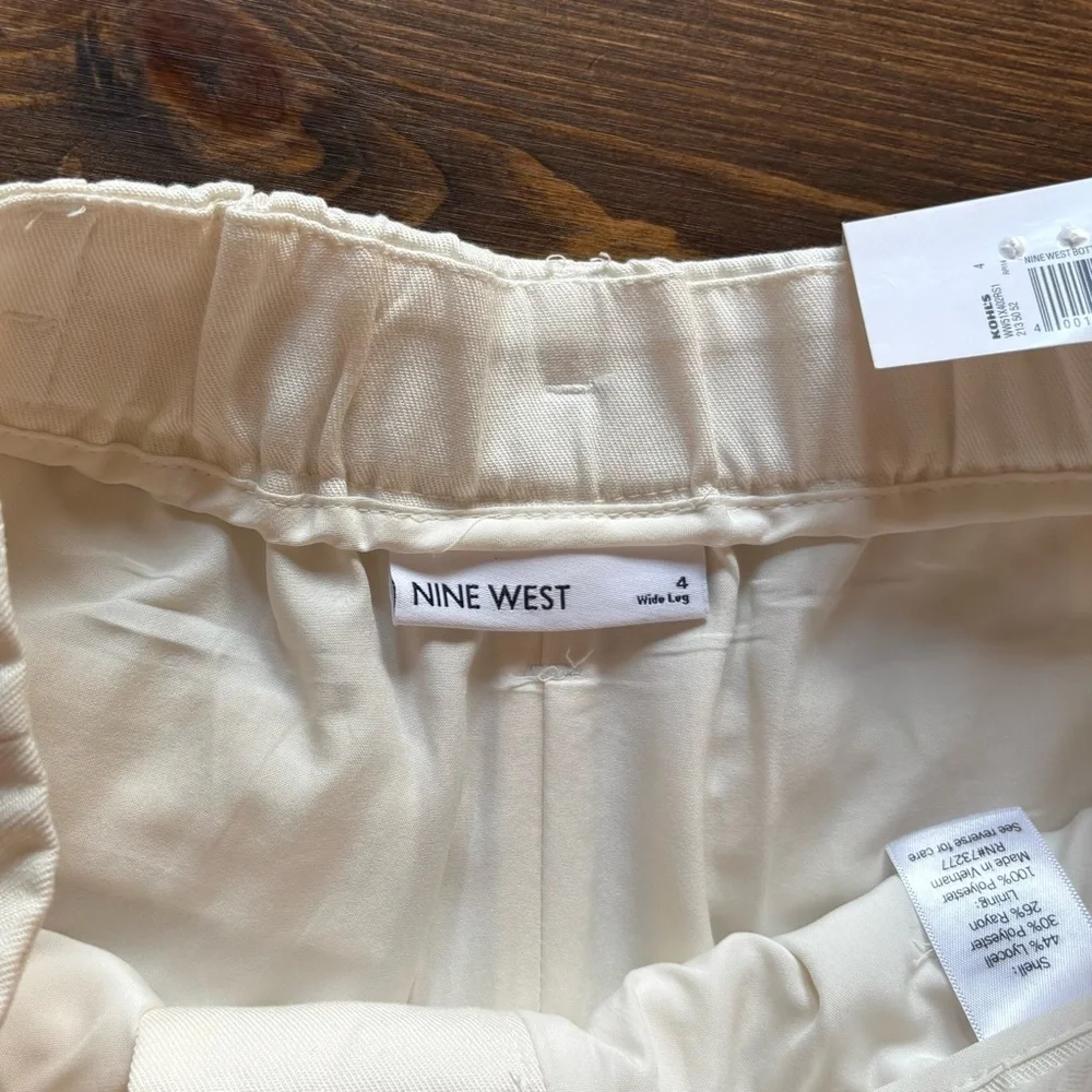 New with Tags! Nine West Tie Waist Wide Leg Crop Pants Cream Daisy Dew. Size 4 - Picture 10 of 12